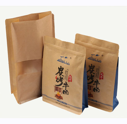 Bolsos de empaquetado de papel de Kraft del escudete lateral del café de fondo plano con la cremallera