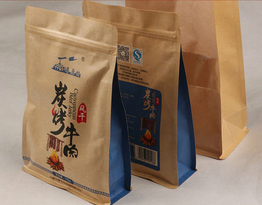Bolsos de empaquetado de papel de Kraft del escudete lateral del café de fondo plano con la cremallera