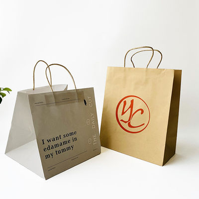 El FSC torció las bolsas de papel blancas de Brown 30-160gsm de las bolsas de papel de la manija impresas con el logotipo
