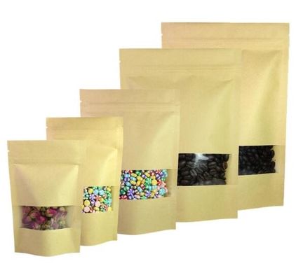 Levántese el sellado caliente Brown de Doypack que el empaquetado del papel de Kraft empaqueta tamaño multi con Matte Window