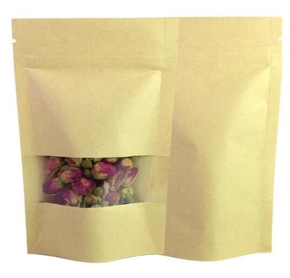 Levántese el sellado caliente Brown de Doypack que el empaquetado del papel de Kraft empaqueta tamaño multi con Matte Window