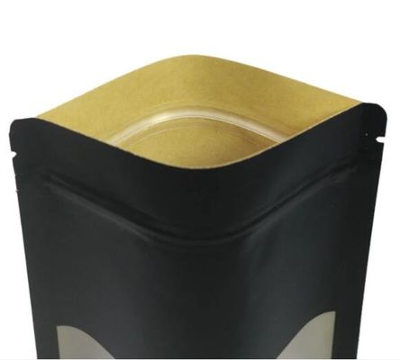 Soporte multi de Doypack del tamaño encima del negro de papel termosoldable de la bolsa de Kraft con la ventana
