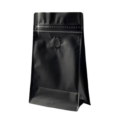 VMPET Matte Black Coffee Pouch Packaging que se puede volver a sellar con la parte inferior plana de la válvula