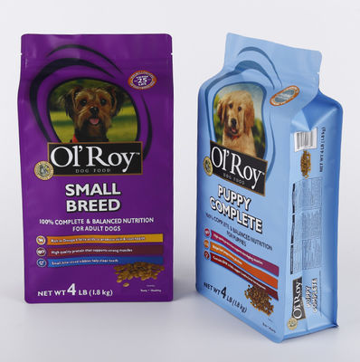 Fotograbado que imprime los bolsos de empaquetado inferiores planos 250g 500g del alimento para animales superior de la cremallera