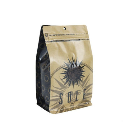 Bolsos de empaquetado inferiores planos de papel de un café lateral de la válvula de Kraft biodegradables